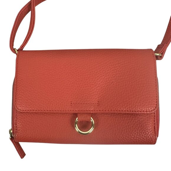 Leather Crossbody Bag With Adjustable Strap & Gold Ring Accents - Picture 4 of 9